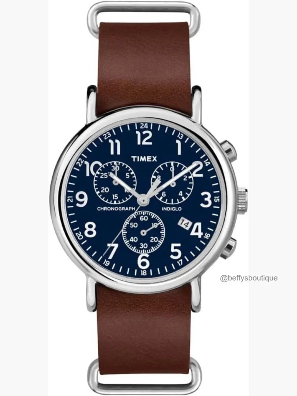 Men's 40mm Leather Strap Chronograph Watch Indiglo